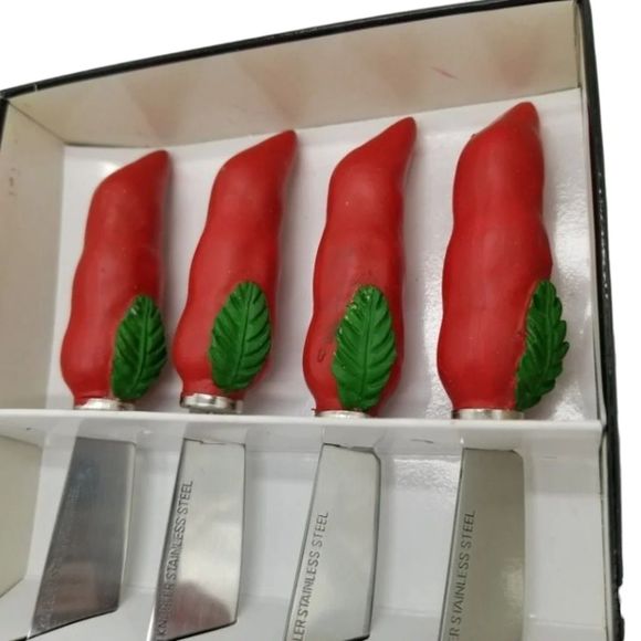 Chili Pepper Stainless Steel Spreaders Hand Decorated Knobler International - Picture 6 of 6